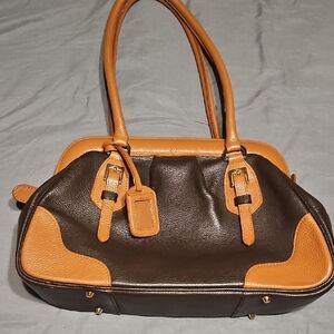 Francesco Romani ITALIAN LEATHER Two-Tone Mocha Tan Leather Shoulder Bag